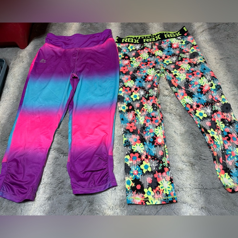 Reebok girls youth size large 14 16 capris leggings flowers ombre